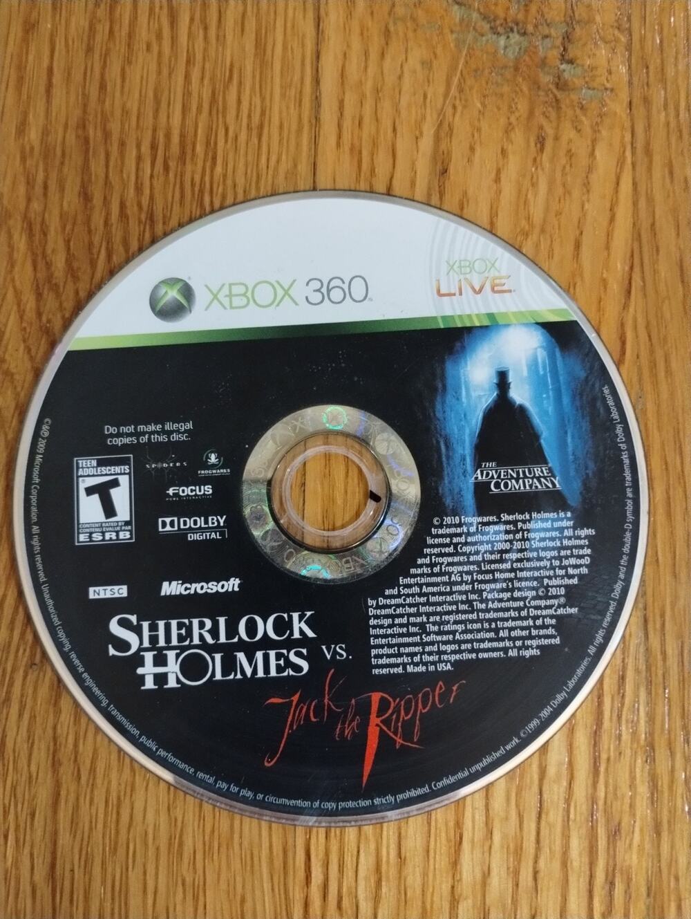 Sherlock Holmes vs Jack the Ripper Xbox 360 Game Disc Only Adventure Microsoft